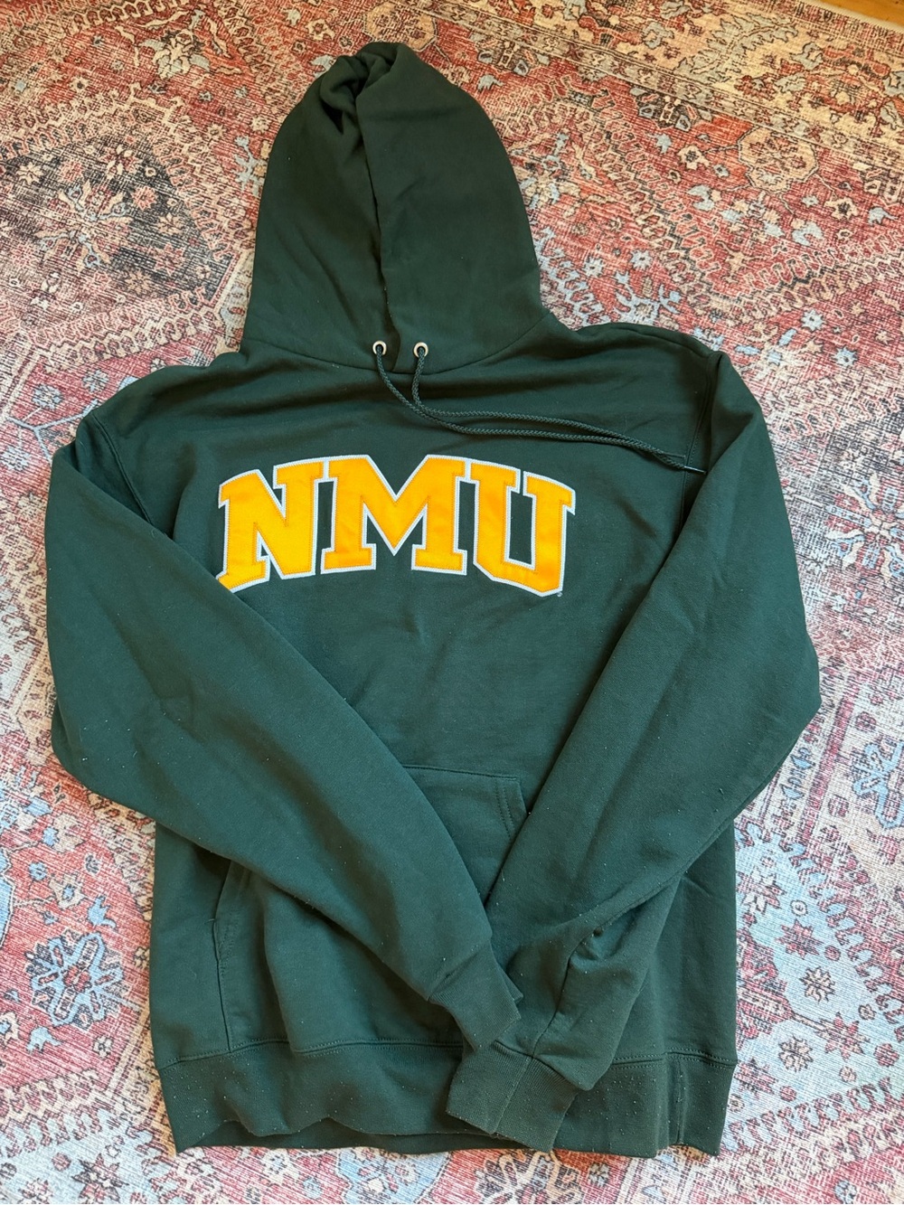 NMU Dark Green Hoodie with Yellow Stitched Lettering